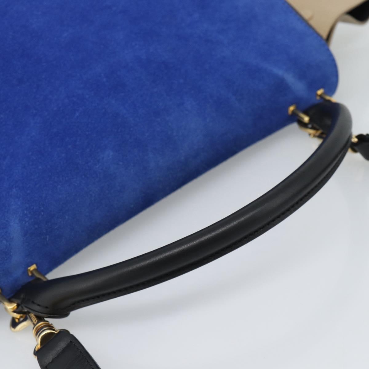 CELINE Trapeze Hand Bag Leather 2way Blue Gold Auth ka4960V