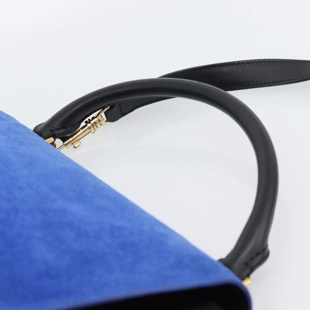 CELINE Trapeze Hand Bag Leather 2way Blue Gold Auth ka4960V