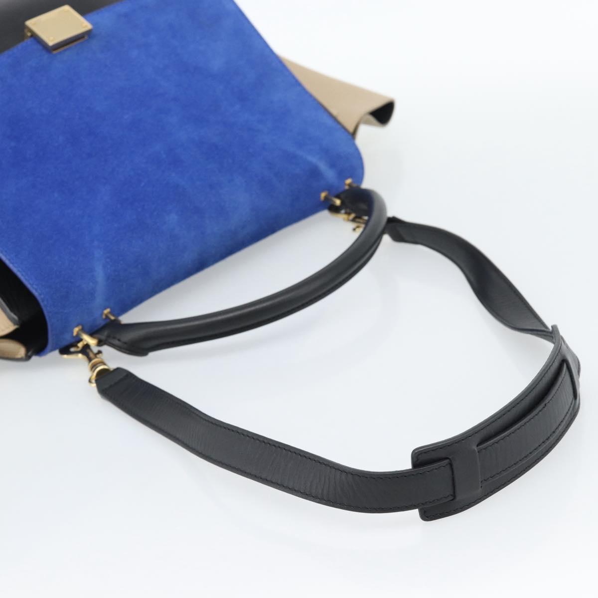 CELINE Trapeze Hand Bag Leather 2way Blue Gold Auth ka4960V