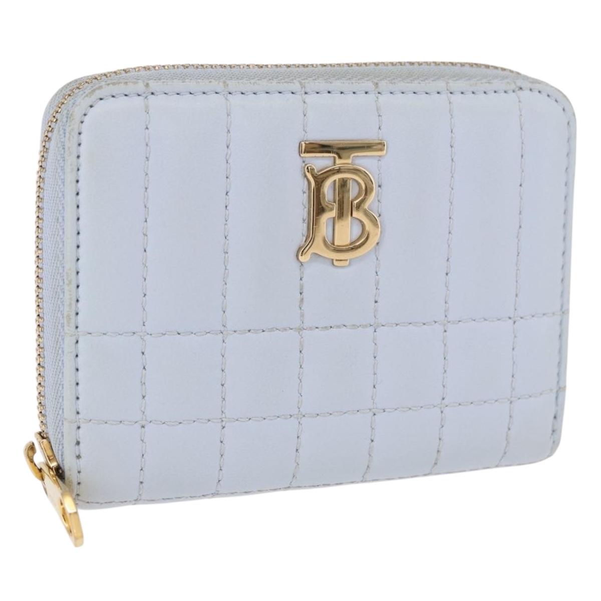 BURBERRY Coin Purse Leather Light Blue Gold Auth ka4962V