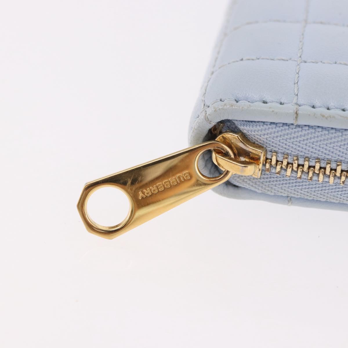 BURBERRY Coin Purse Leather Light Blue Gold Auth ka4962V
