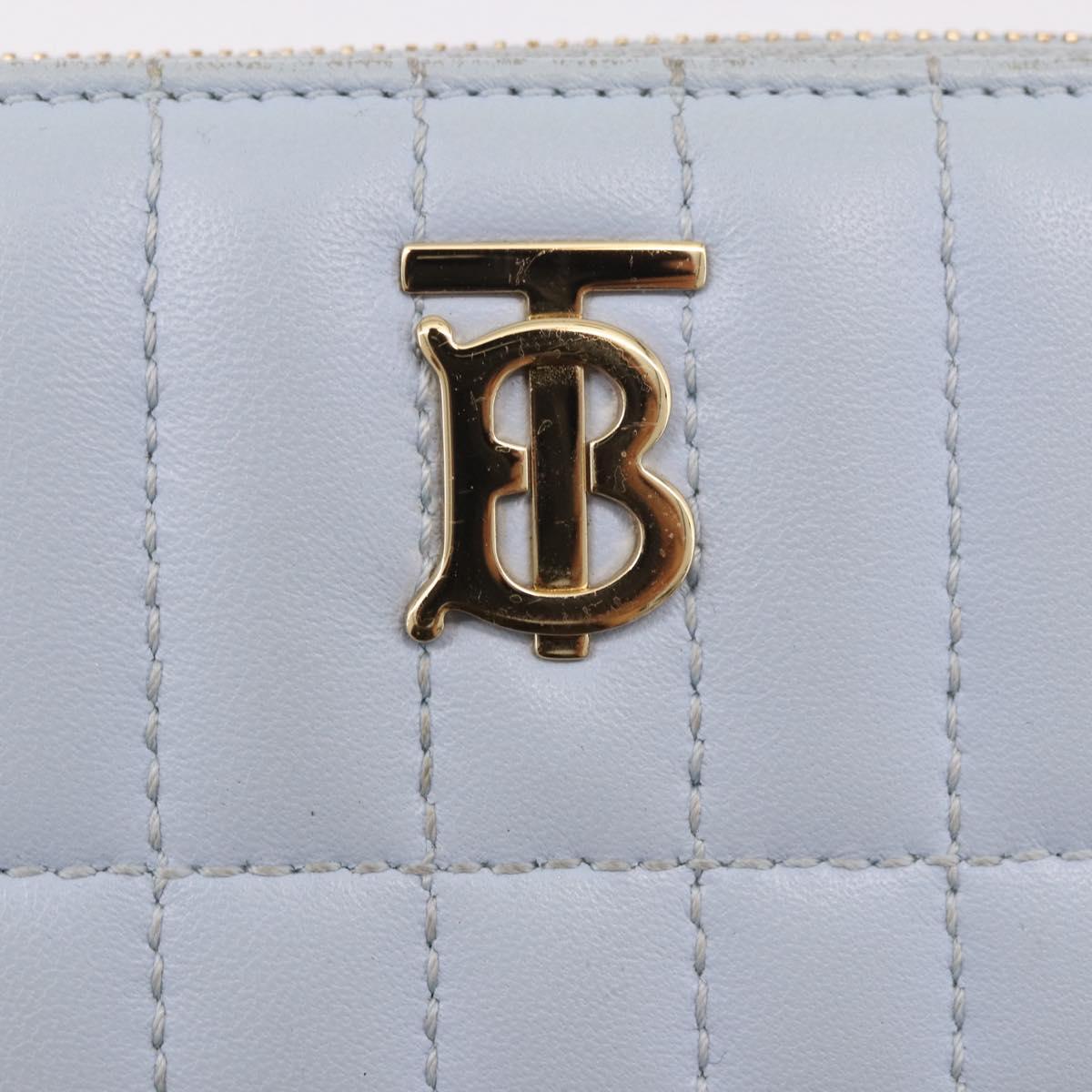 BURBERRY Coin Purse Leather Light Blue Gold Auth ka4962V