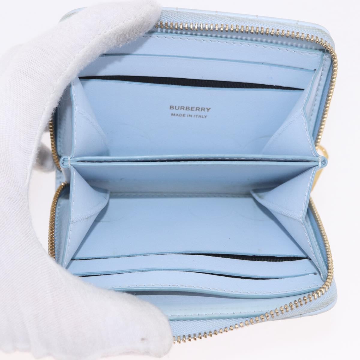 BURBERRY Coin Purse Leather Light Blue Gold Auth ka4962V