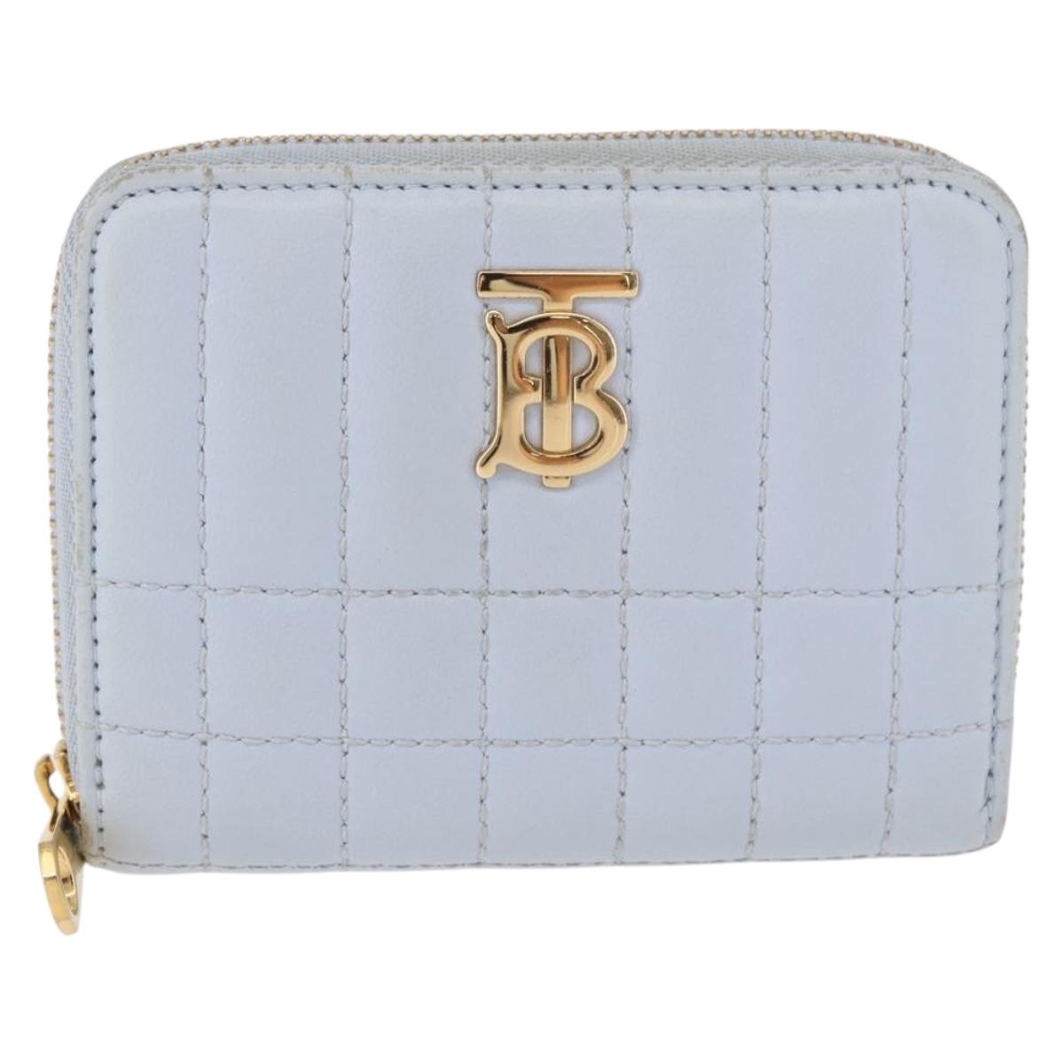 BURBERRY Coin Purse Leather Light Blue Gold Auth ka4962V