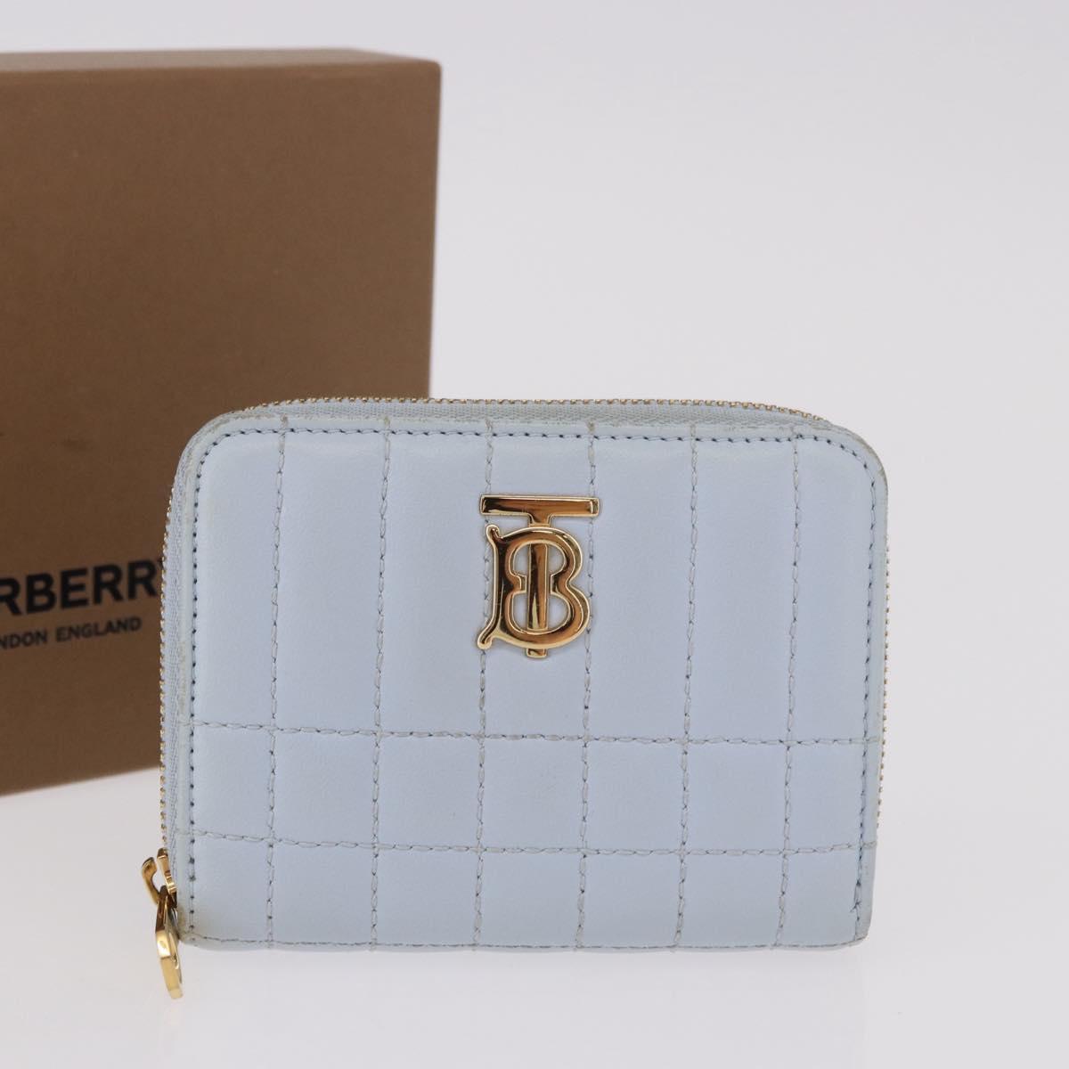 BURBERRY Coin Purse Leather Light Blue Gold Auth ka4962V