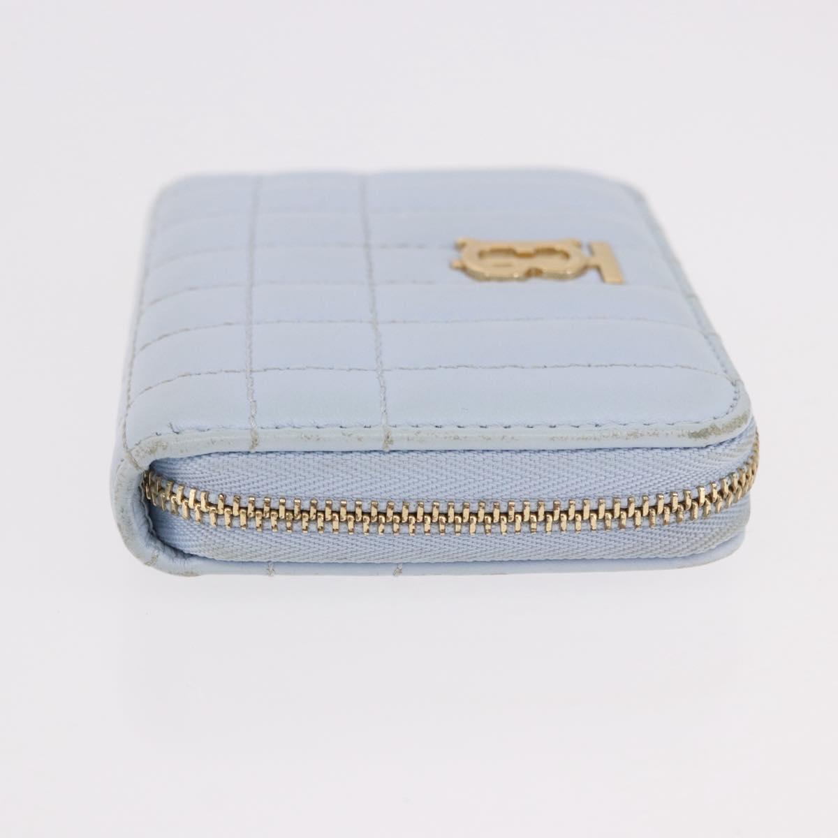 BURBERRY Coin Purse Leather Light Blue Gold Auth ka4962V