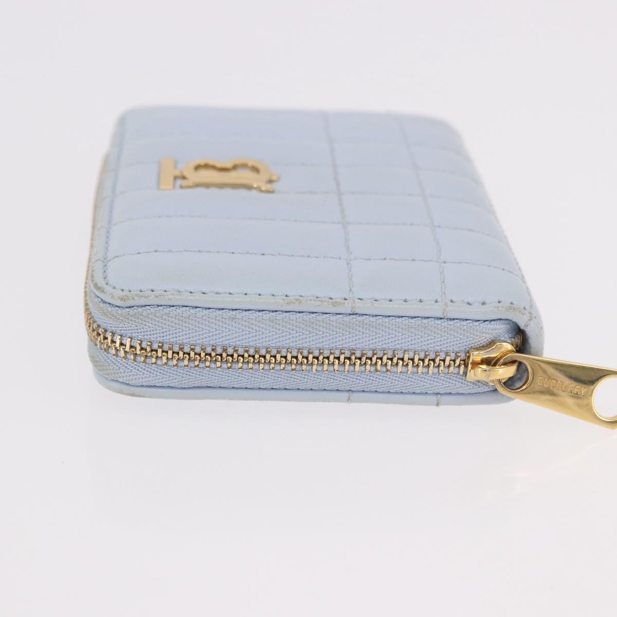 BURBERRY Coin Purse Leather Light Blue Gold Auth ka4962V