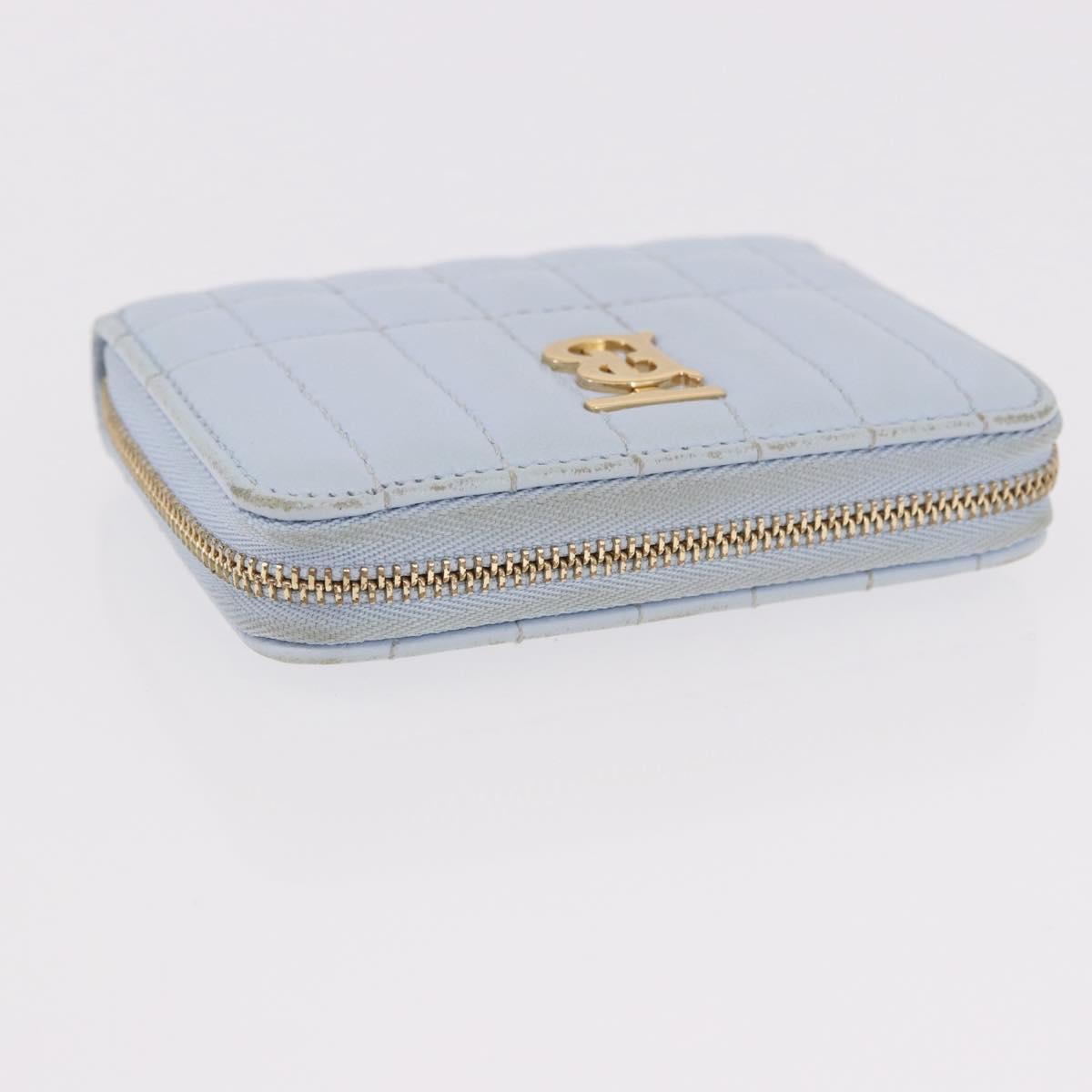 BURBERRY Coin Purse Leather Light Blue Gold Auth ka4962V