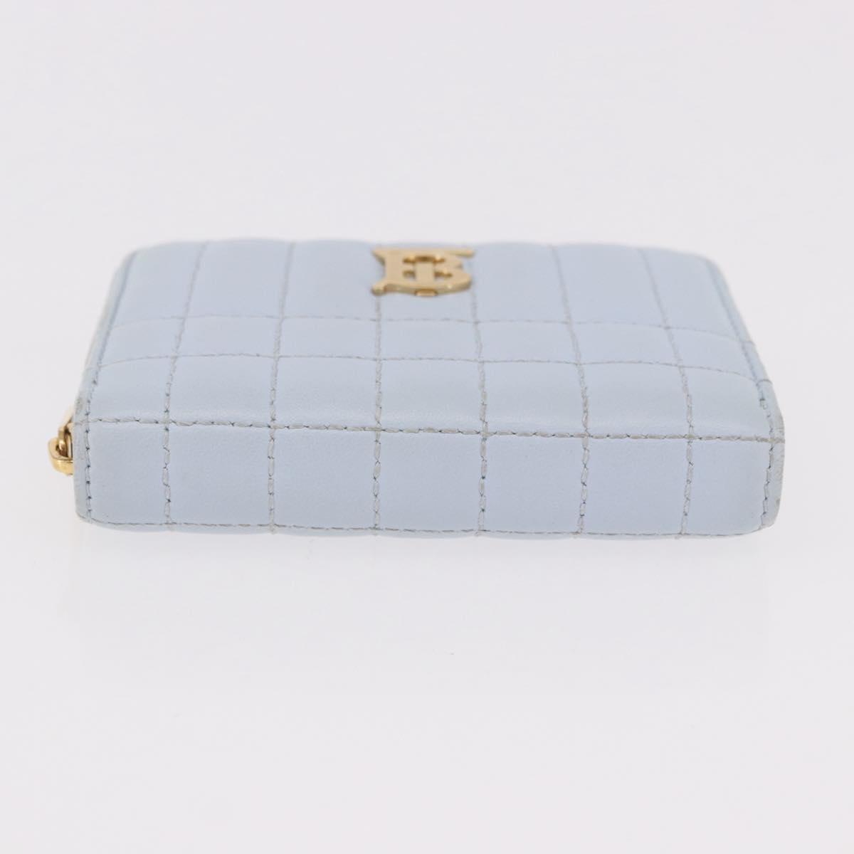 BURBERRY Coin Purse Leather Light Blue Gold Auth ka4962V