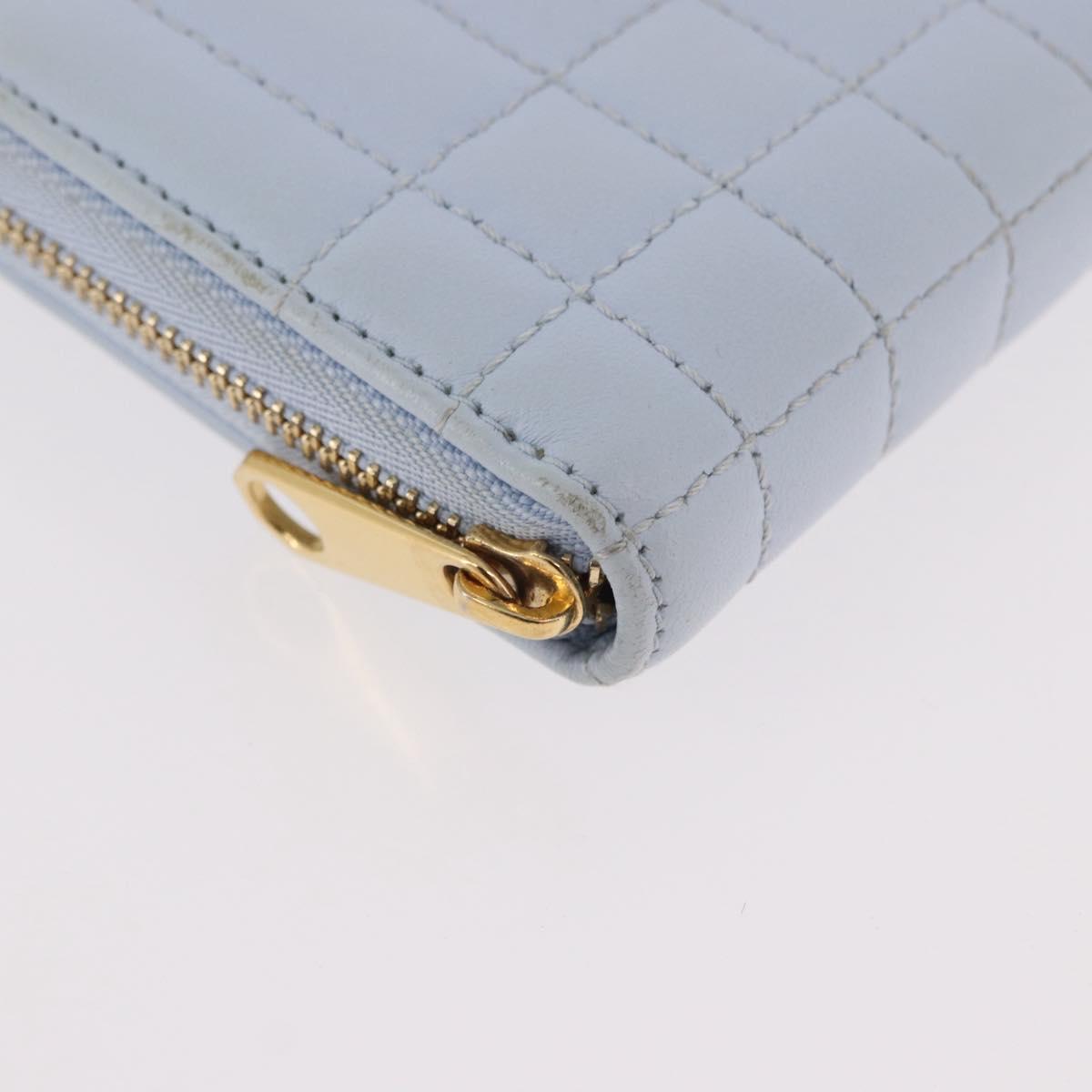 BURBERRY Coin Purse Leather Light Blue Gold Auth ka4962V