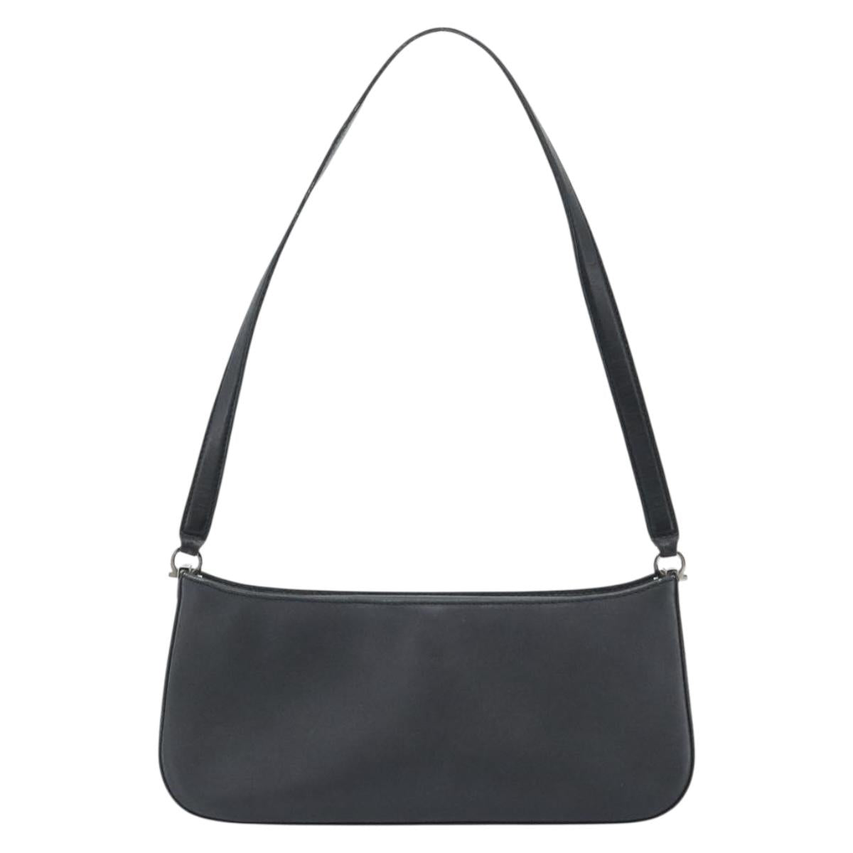 Salvatore Ferragamo Gancini Shoulder Bag Leather Black Silver Auth ka4963