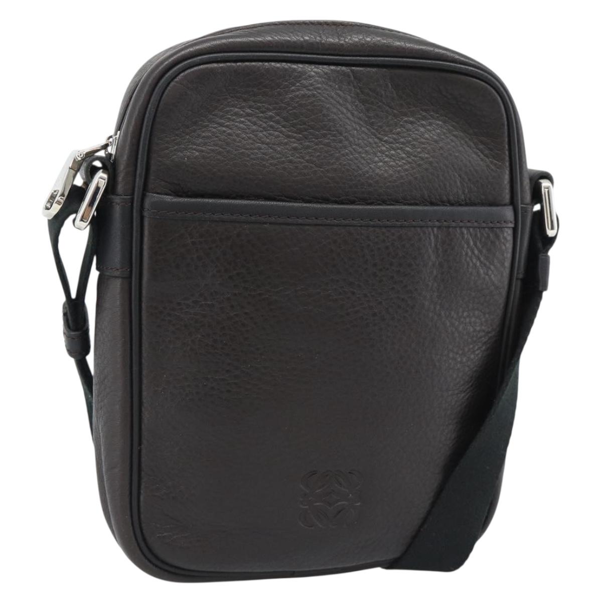 LOEWE Anagram Shoulder Bag Leather Brown Silver Auth ka4964A
