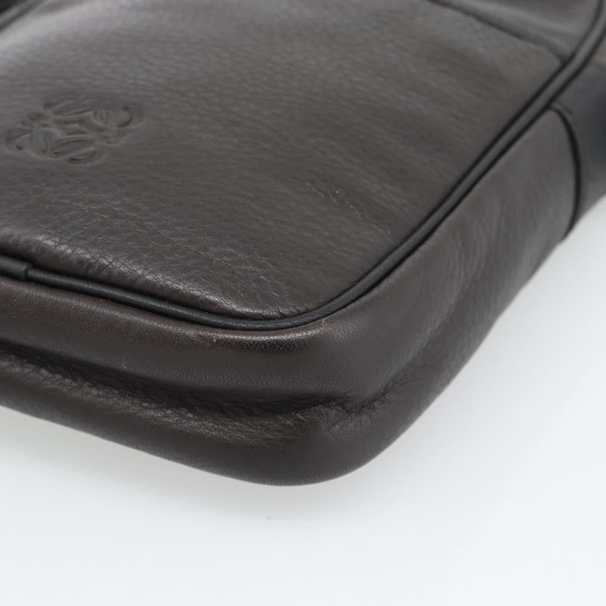 LOEWE Anagram Shoulder Bag Leather Brown Silver Auth ka4964A