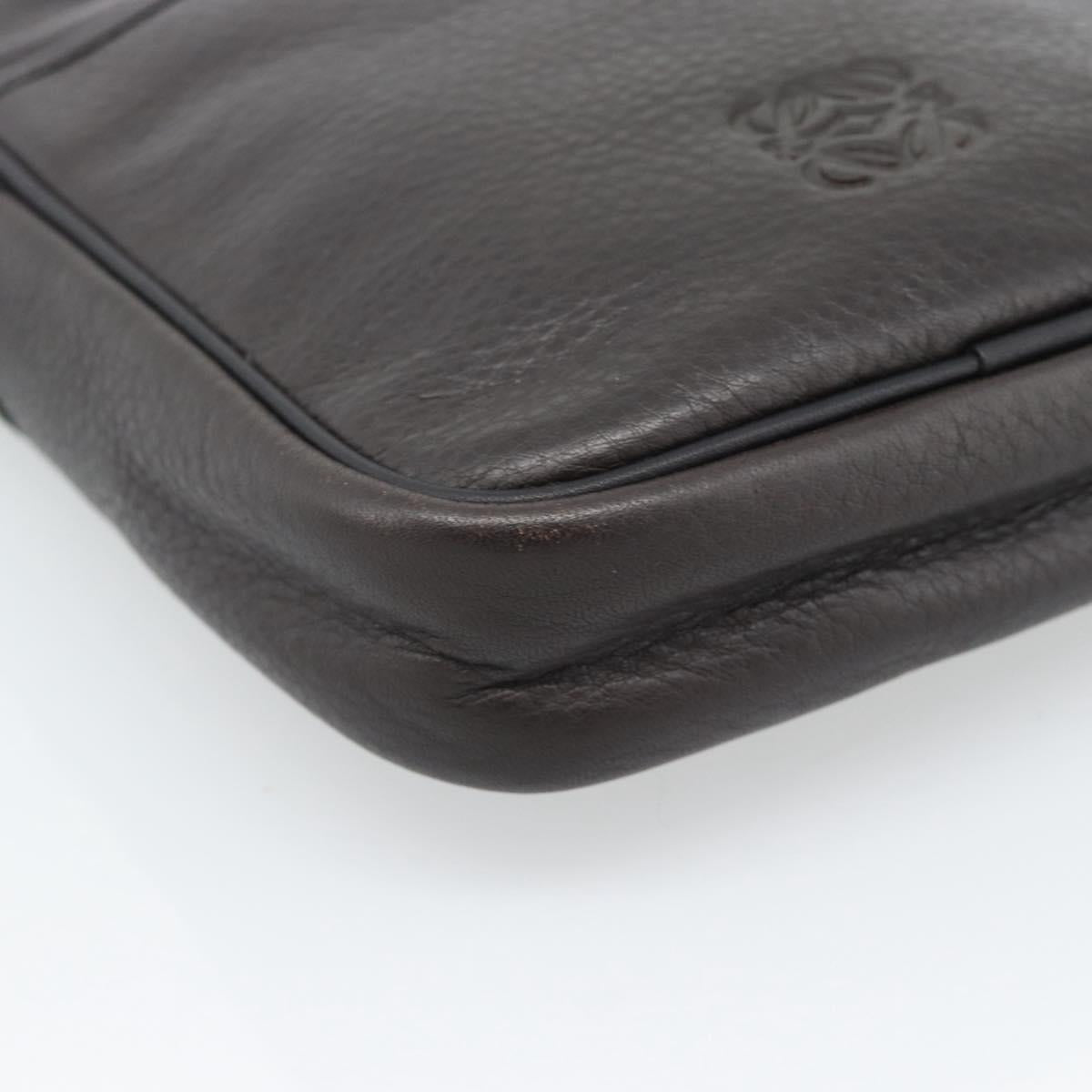 LOEWE Anagram Shoulder Bag Leather Brown Silver Auth ka4964A