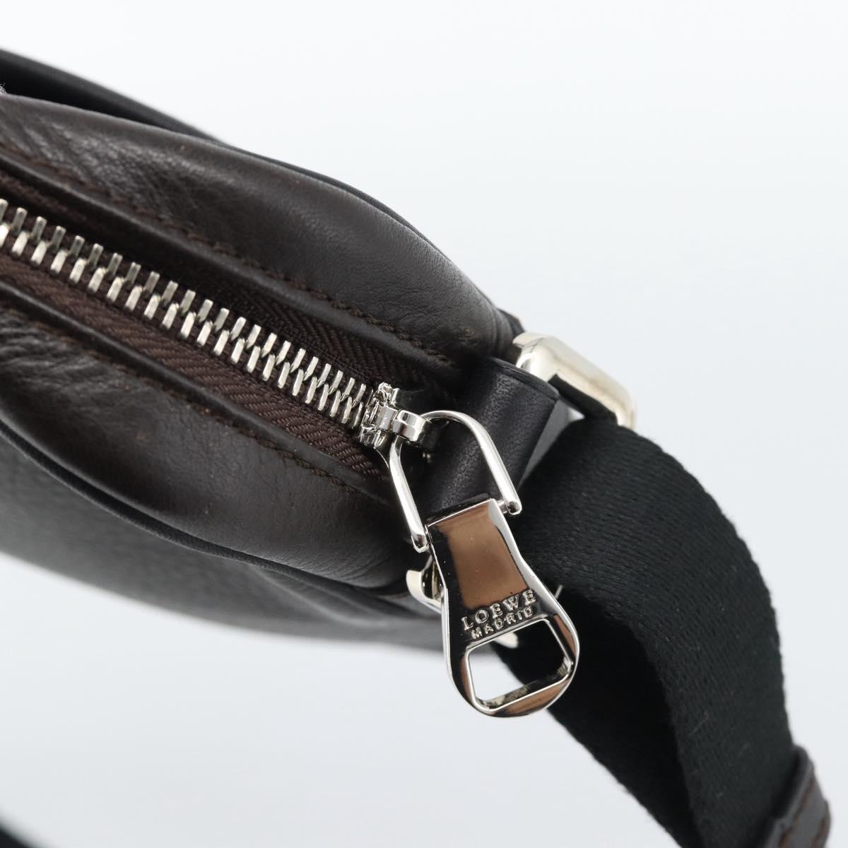 LOEWE Anagram Shoulder Bag Leather Brown Silver Auth ka4964A