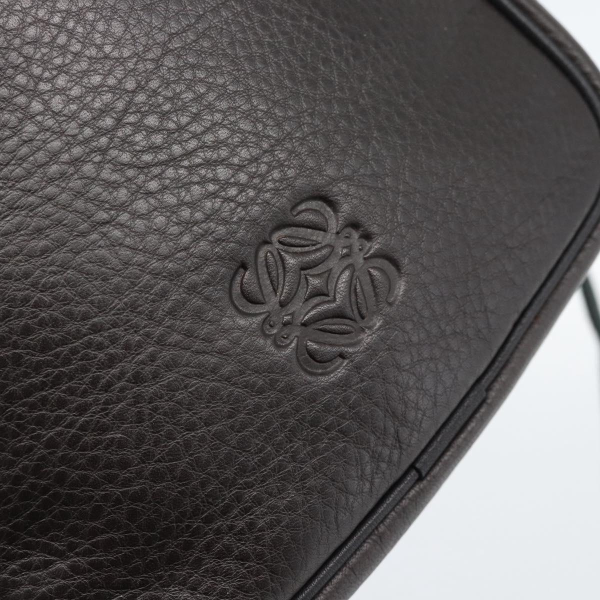 LOEWE Anagram Shoulder Bag Leather Brown Silver Auth ka4964A