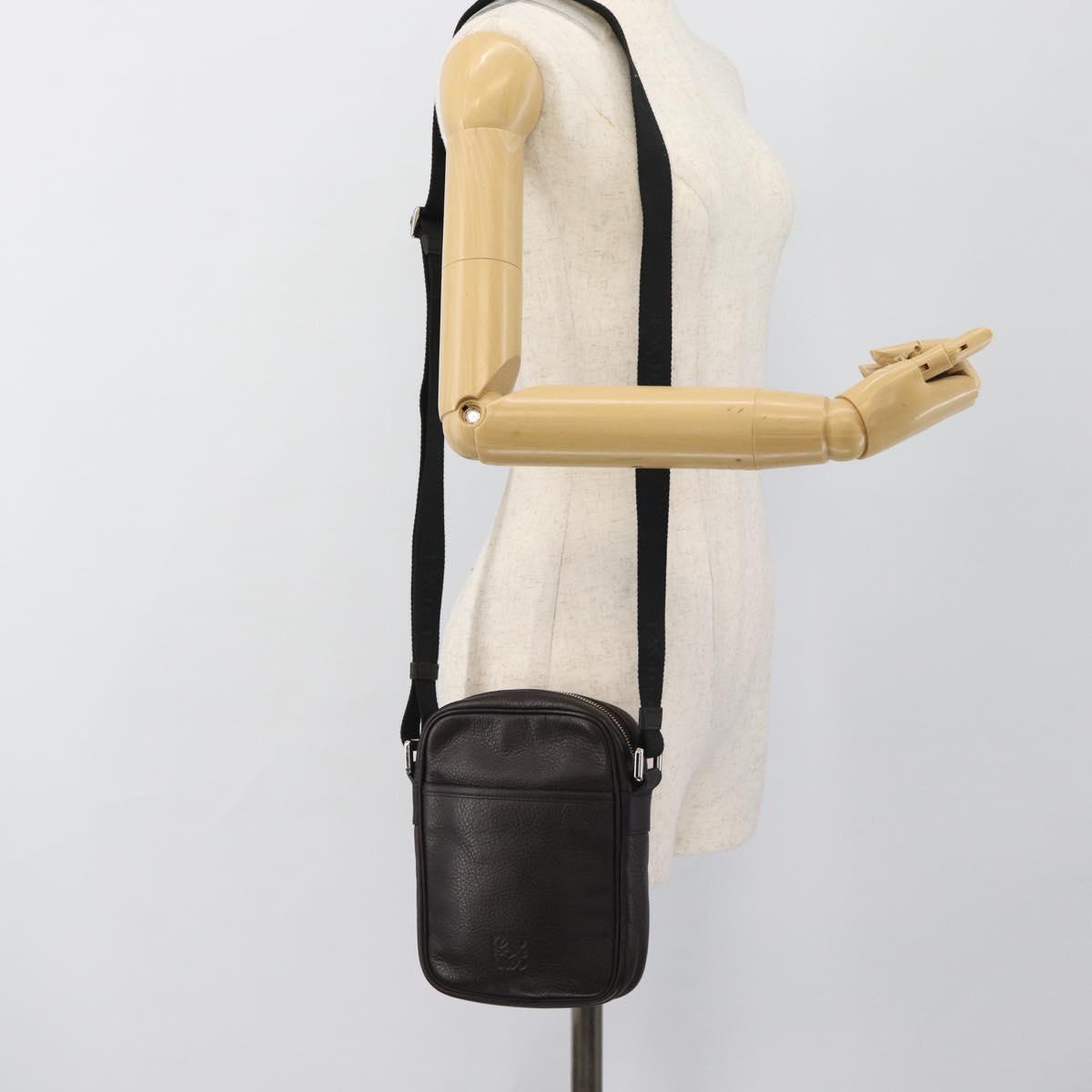 LOEWE Anagram Shoulder Bag Leather Brown Silver Auth ka4964A
