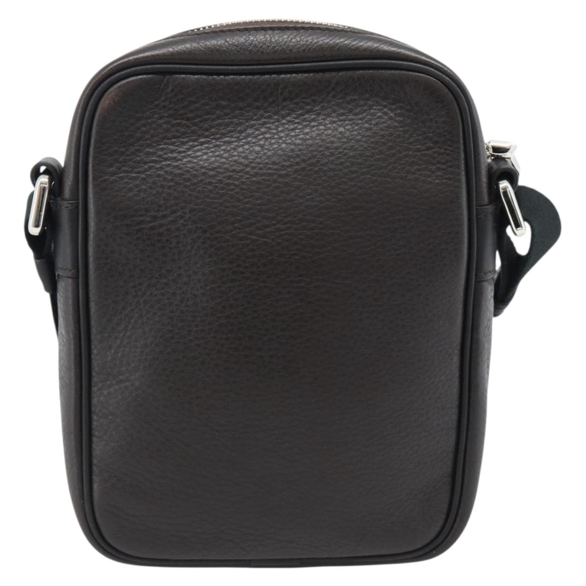 LOEWE Anagram Shoulder Bag Leather Brown Silver Auth ka4964A