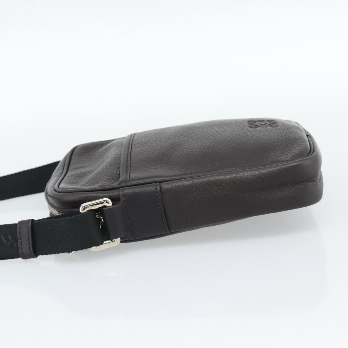 LOEWE Anagram Shoulder Bag Leather Brown Silver Auth ka4964A