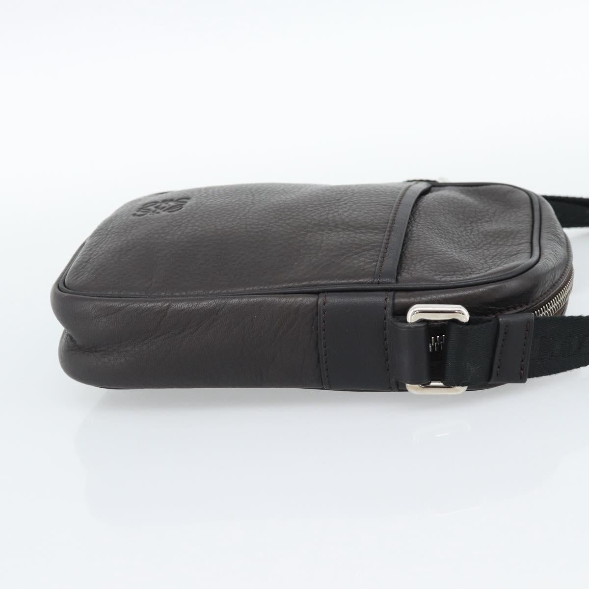 LOEWE Anagram Shoulder Bag Leather Brown Silver Auth ka4964A