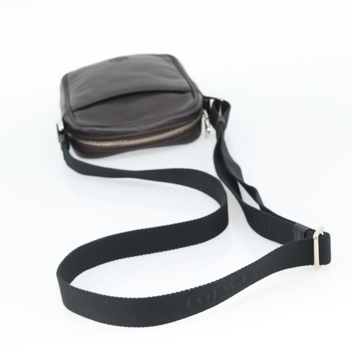 LOEWE Anagram Shoulder Bag Leather Brown Silver Auth ka4964A