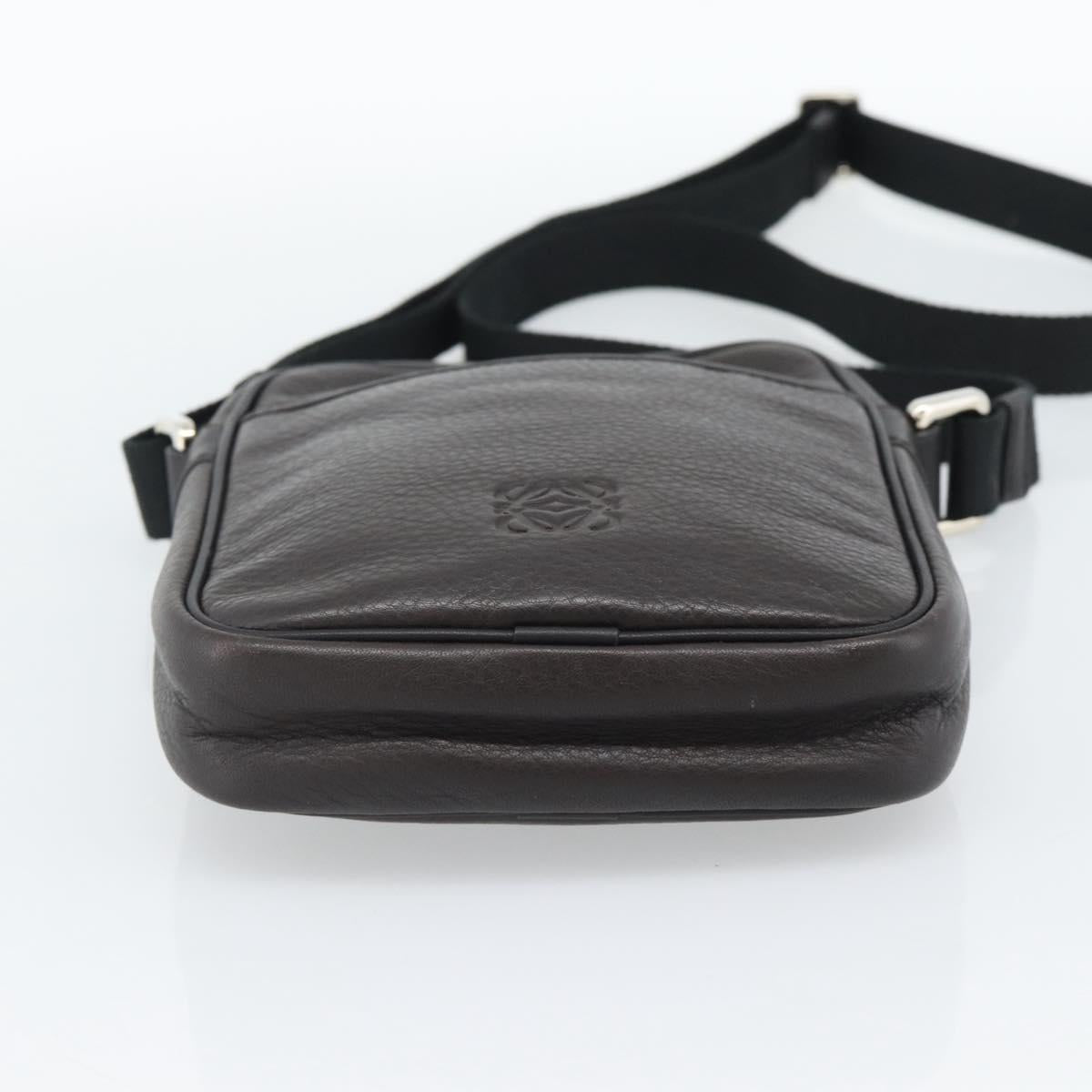 LOEWE Anagram Shoulder Bag Leather Brown Silver Auth ka4964A