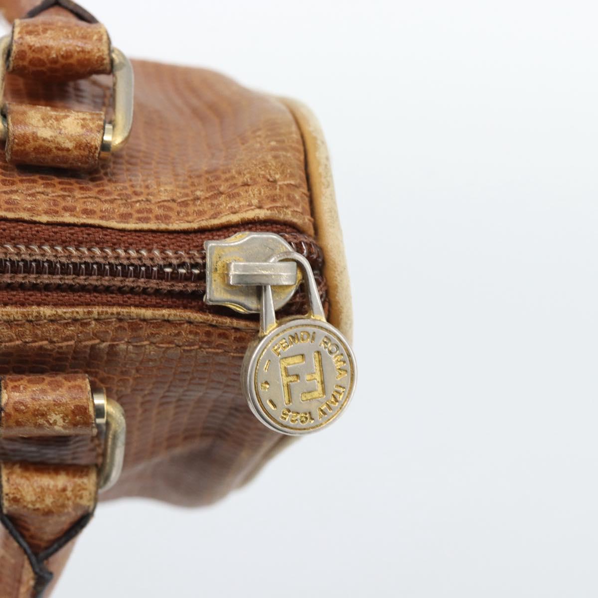 FENDI Hand Bag Leather Brown Gold Auth ka4965