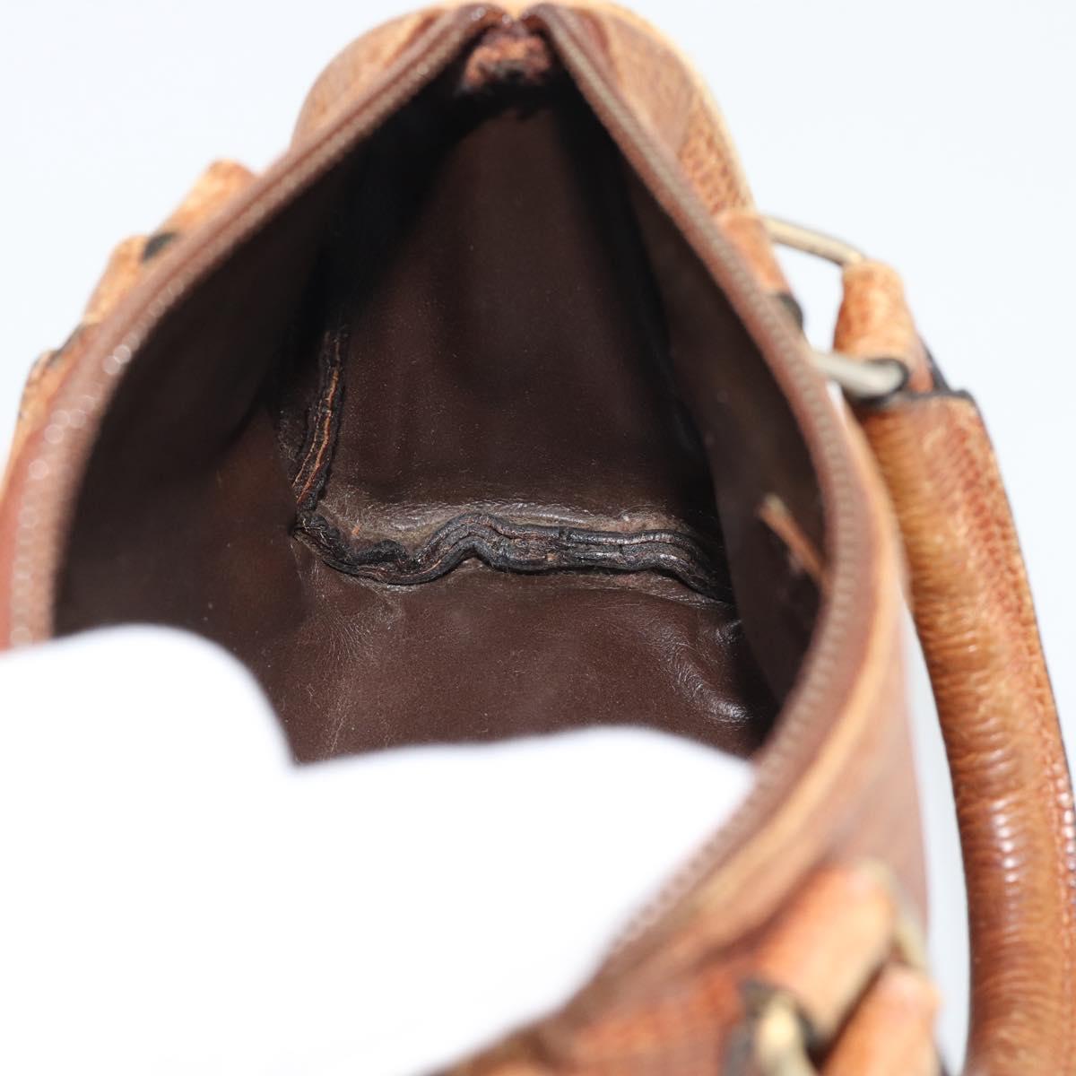 FENDI Hand Bag Leather Brown Gold Auth ka4965