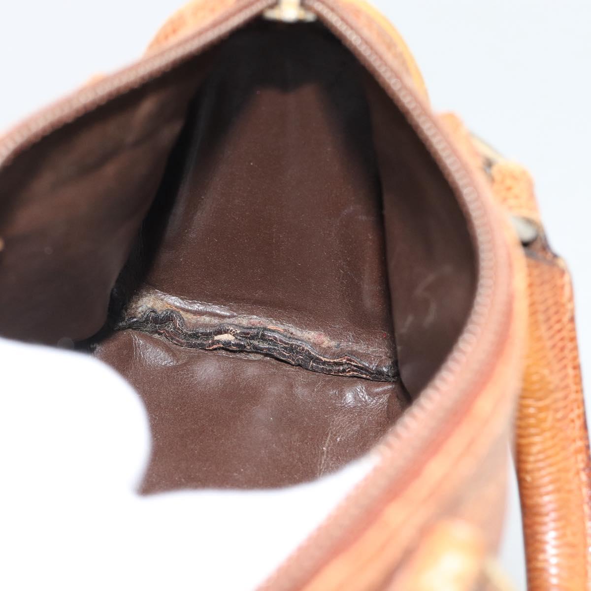 FENDI Hand Bag Leather Brown Gold Auth ka4965
