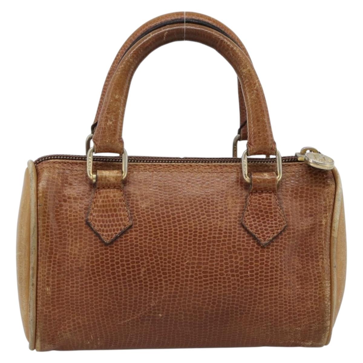 FENDI Hand Bag Leather Brown Gold Auth ka4965