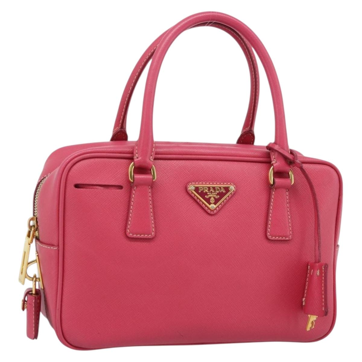 PRADA Hand Bag Saffiano Pink Gold Auth ka4966V