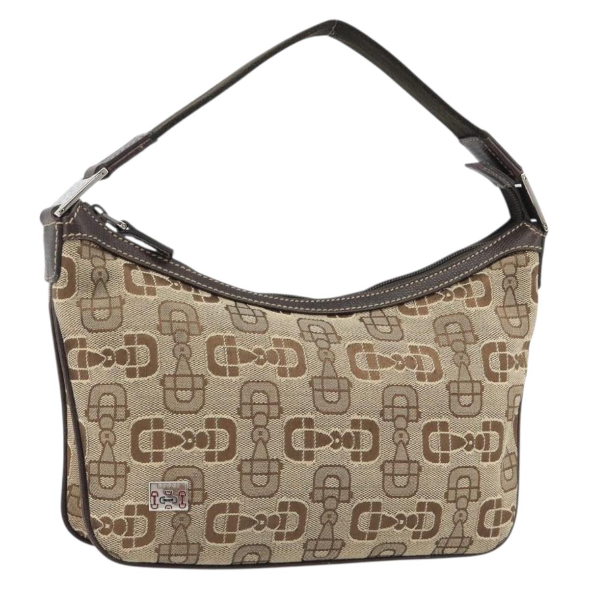GUCCI Hand Bag Canvas Outlet Beige Silver Auth ka4973