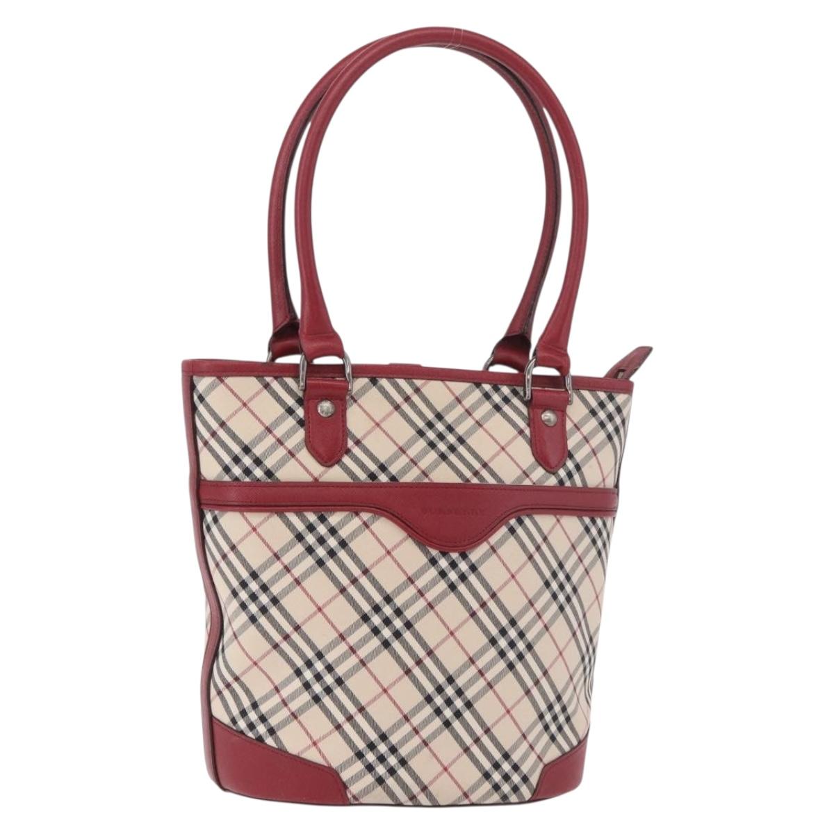 BURBERRY Nova Check Tote Bag Canvas Beige Silver Auth ka4974A