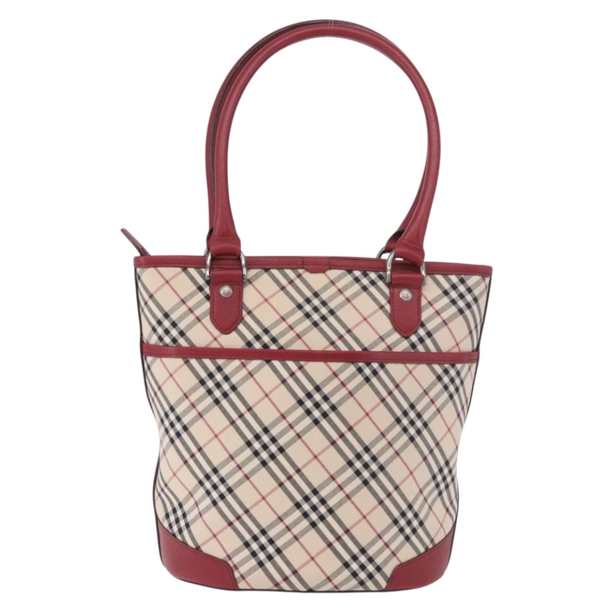 BURBERRY Nova Check Tote Bag Canvas Beige Silver Auth ka4974A