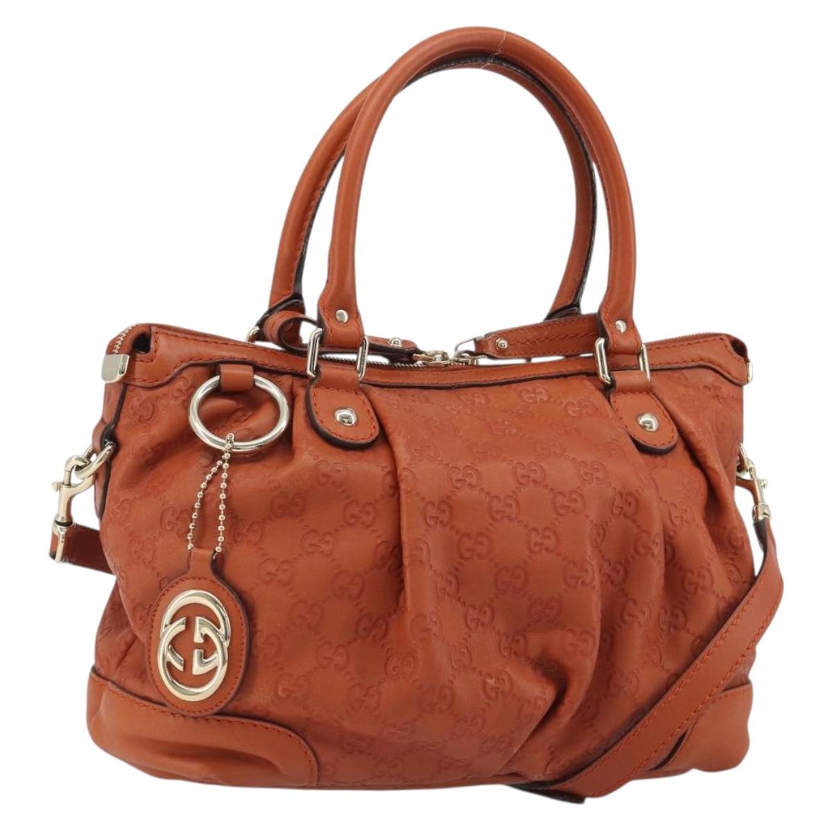GUCCI GG Canvas Guccissima Hand Bag Leather 2way Orange Gold 247902 Auth ka4975A