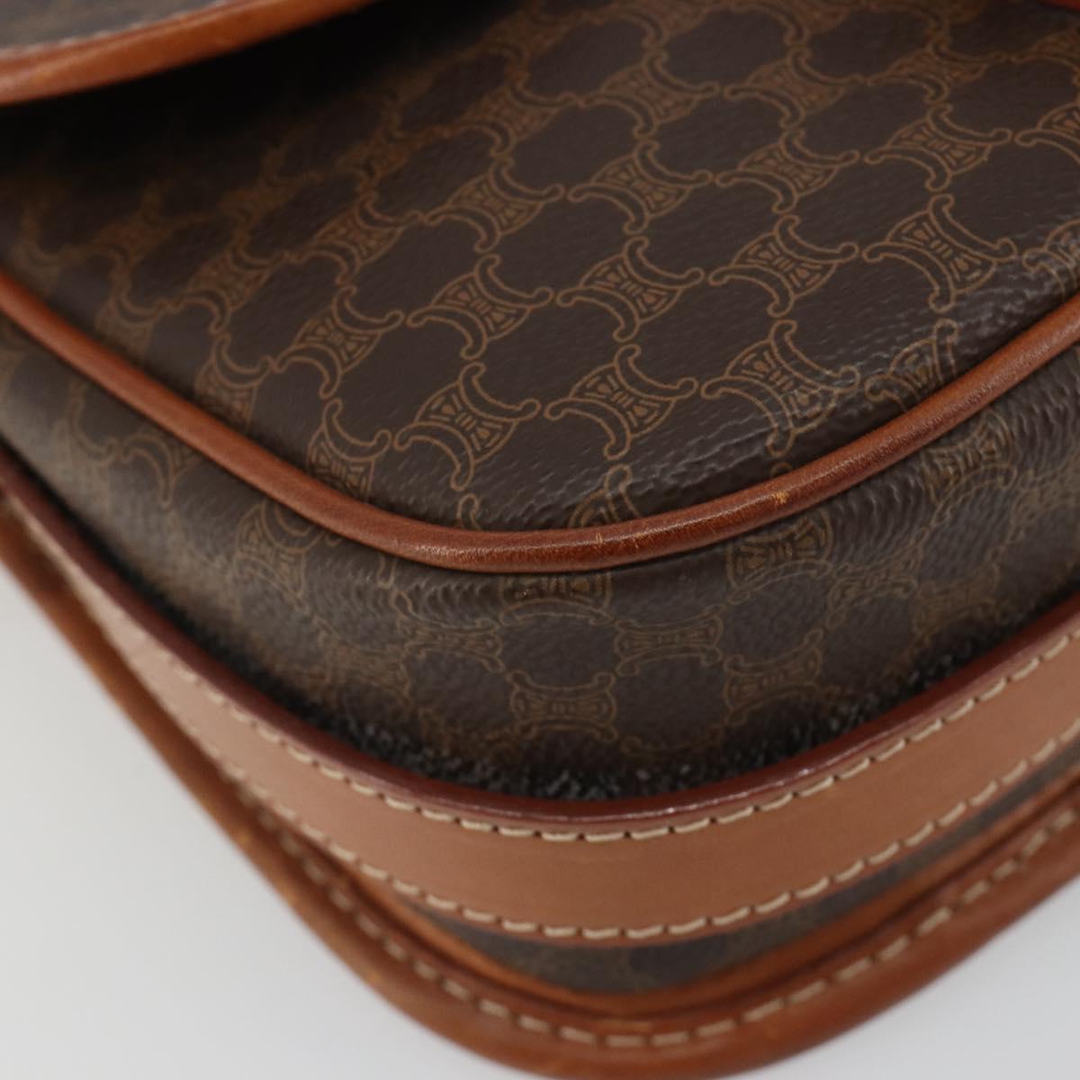 CELINE Macadam Canvas Shoulder Bag PVC Leather Brown Gold Auth ka4976