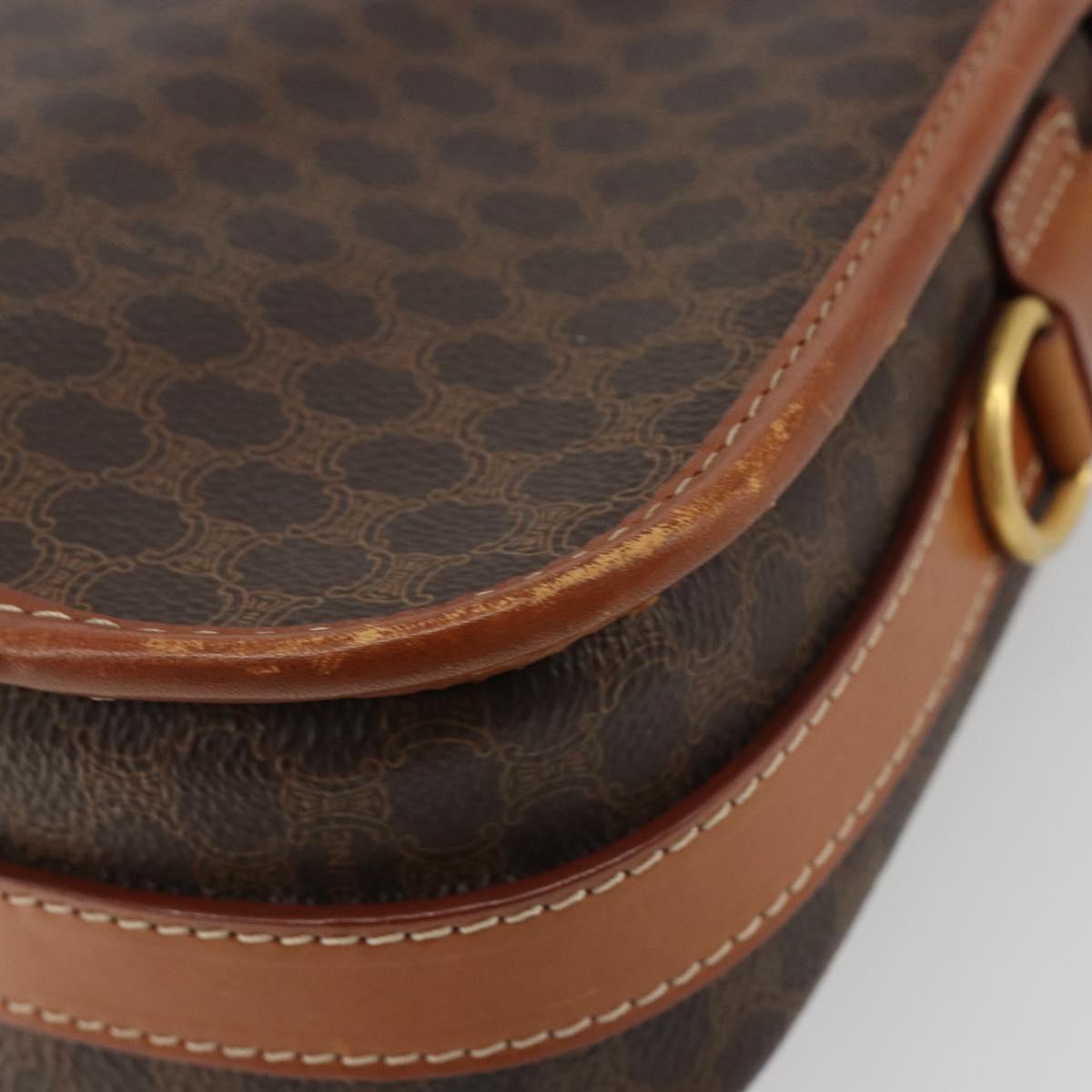 CELINE Macadam Canvas Shoulder Bag PVC Leather Brown Gold Auth ka4976