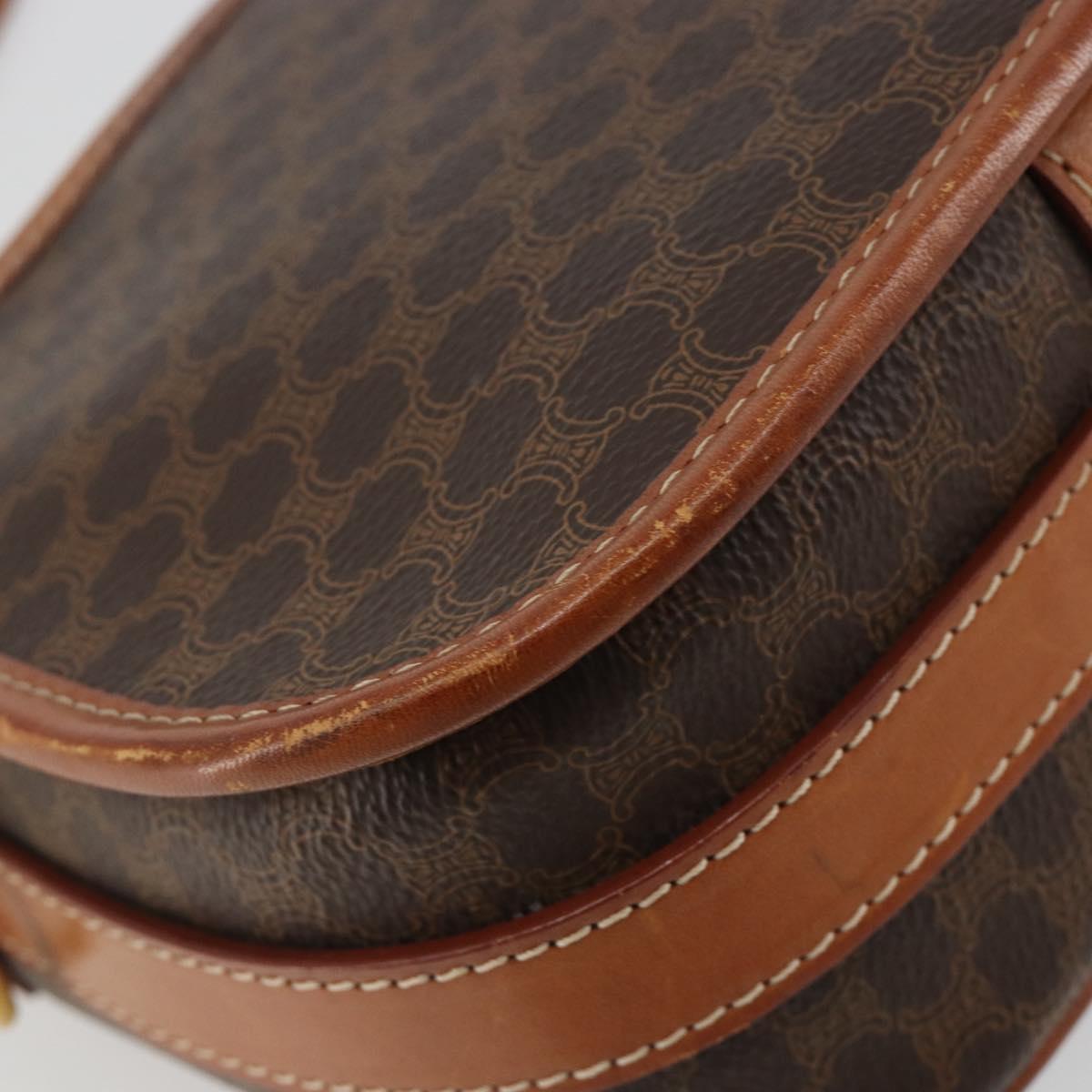 CELINE Macadam Canvas Shoulder Bag PVC Leather Brown Gold Auth ka4976