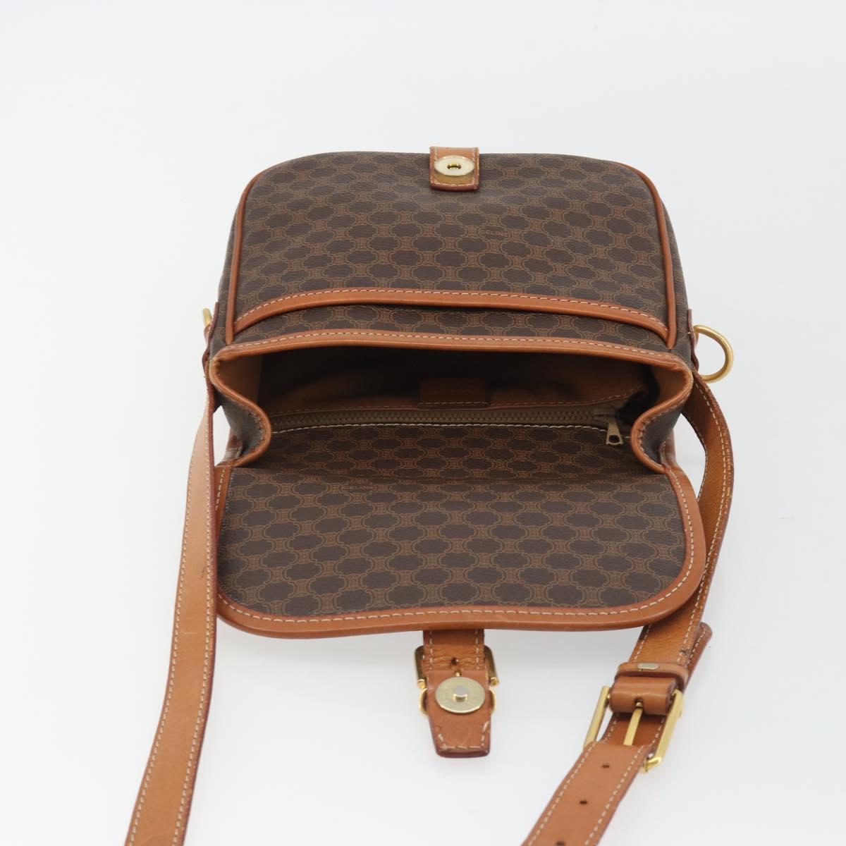 CELINE Macadam Canvas Shoulder Bag PVC Leather Brown Gold Auth ka4976