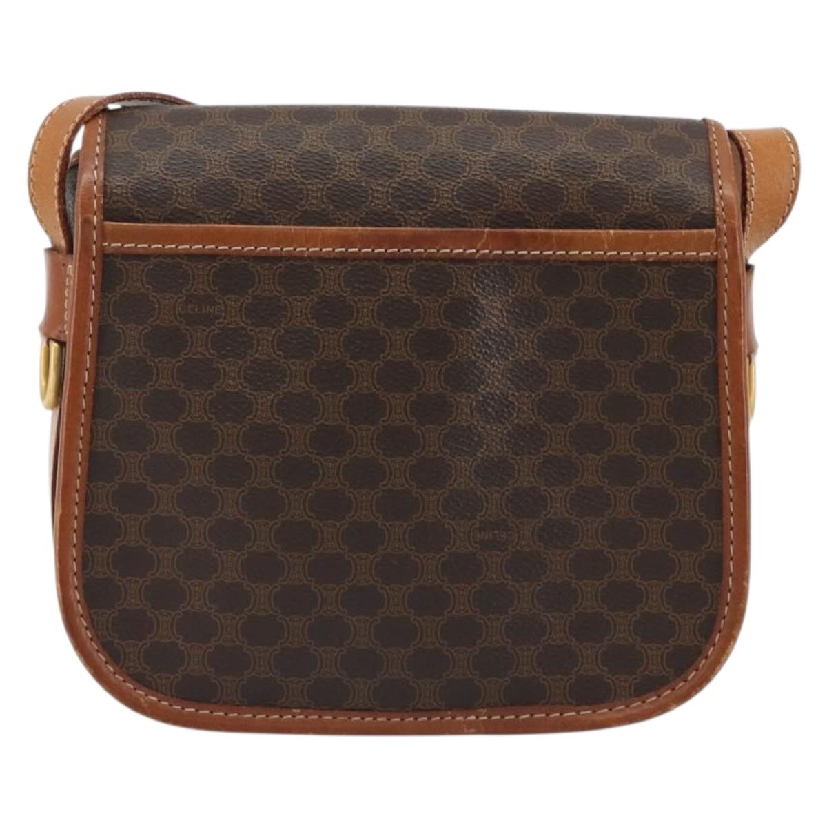 CELINE Macadam Canvas Shoulder Bag PVC Leather Brown Gold Auth ka4976