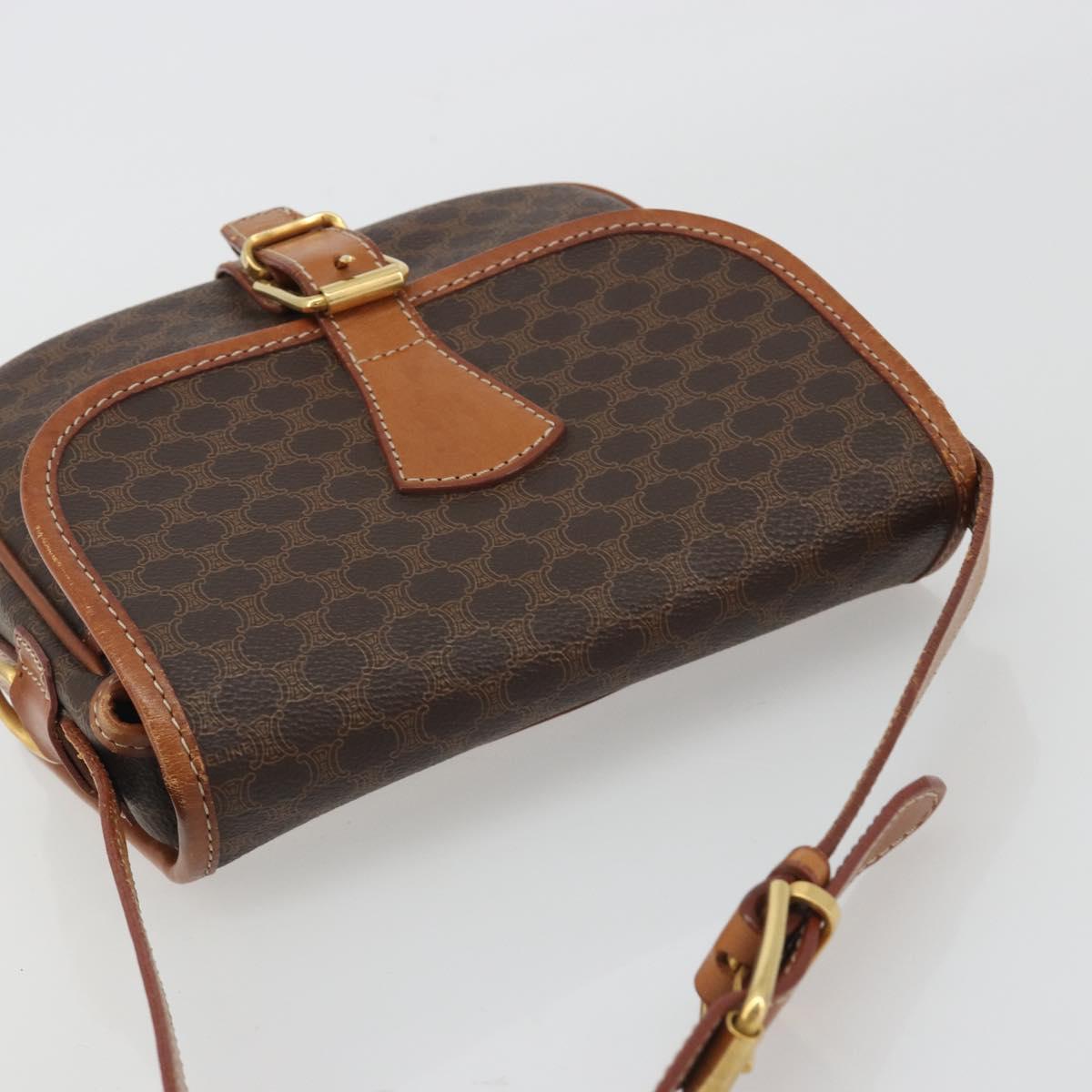 CELINE Macadam Canvas Shoulder Bag PVC Leather Brown Gold Auth ka4976
