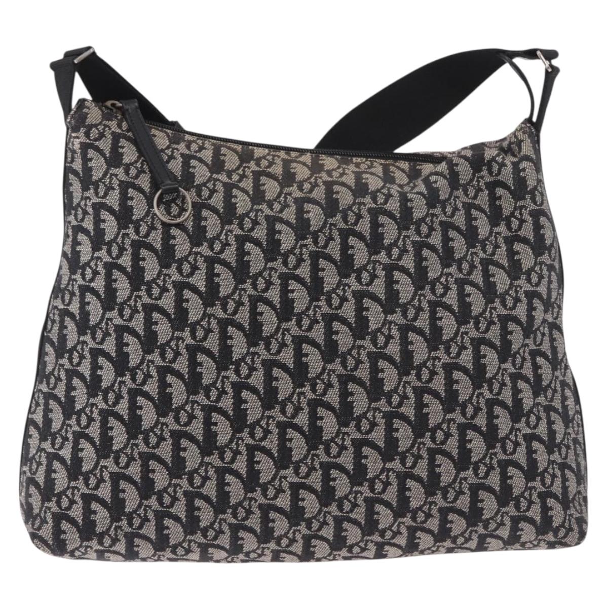 Christian Dior Trotter Canvas Shoulder Bag Navy Silver Auth ka4978
