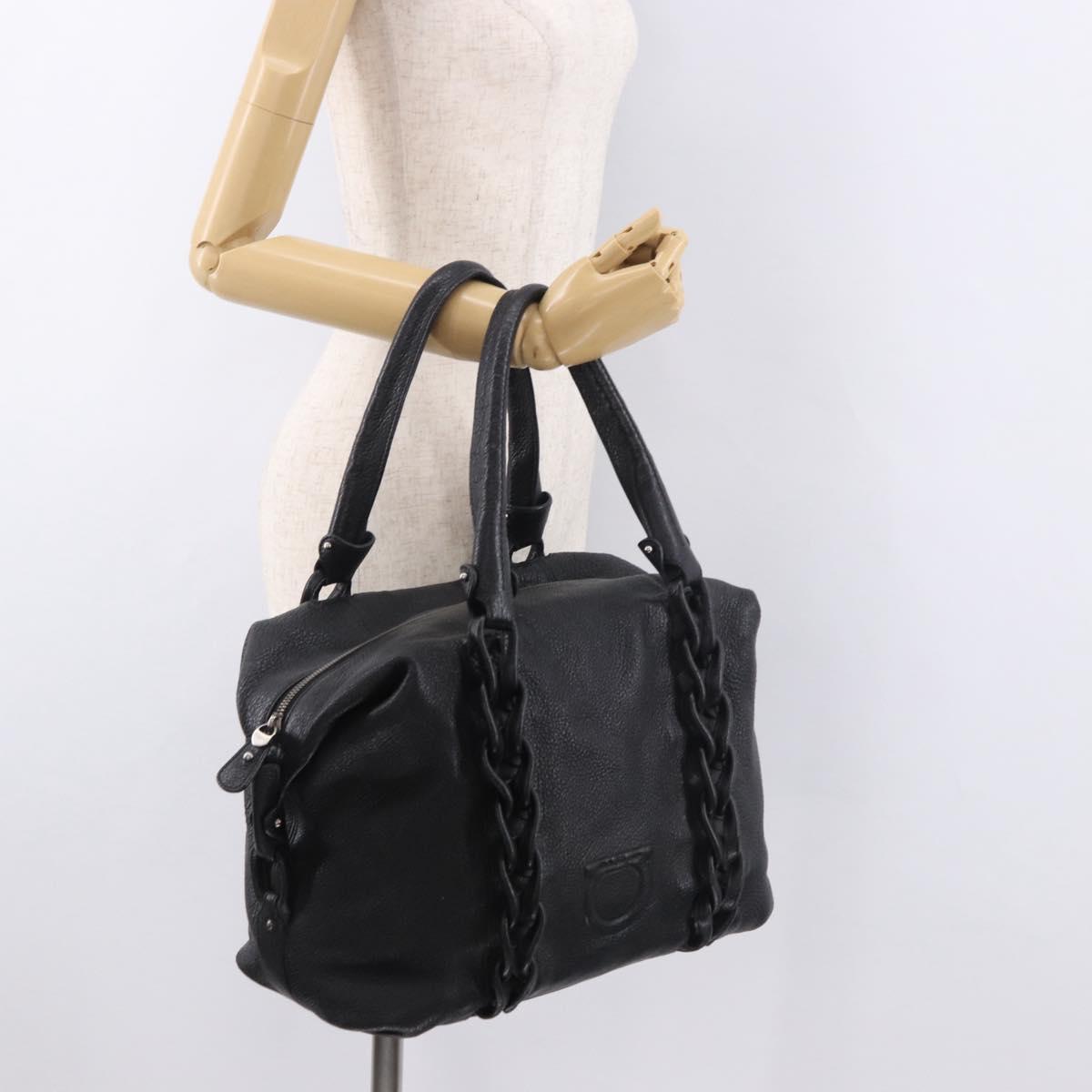 Salvatore Ferragamo Hand Bag Leather Black Silver Auth ka4979