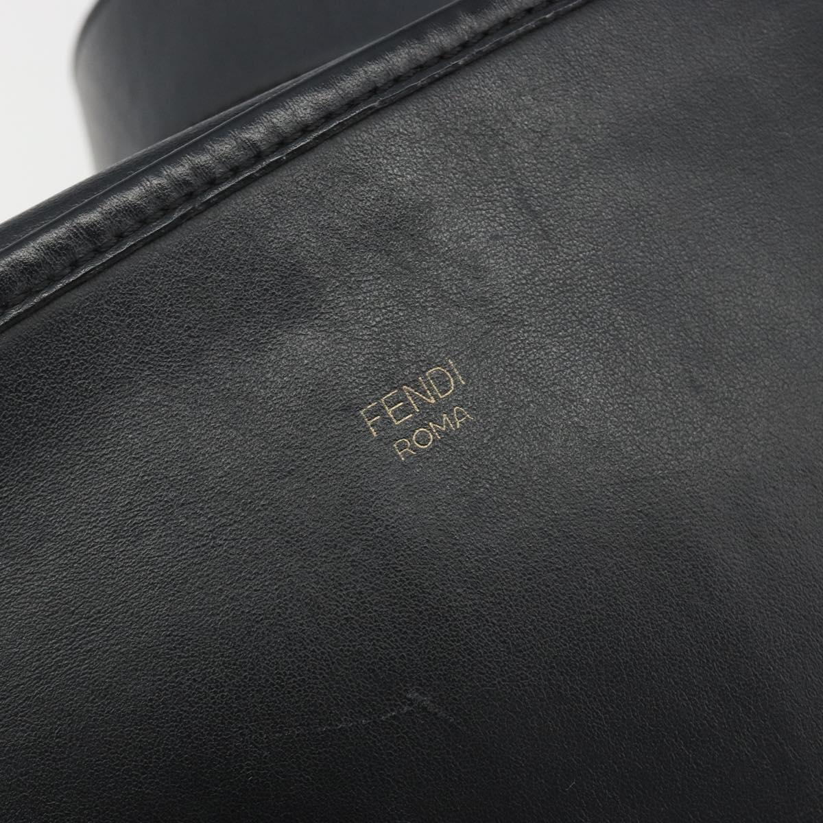 FENDI Shoulder Bag Leather Navy Gold Auth ka4981