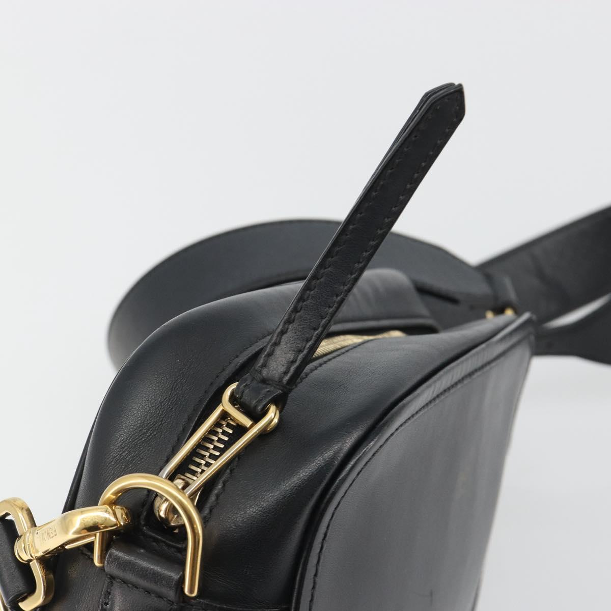 FENDI Shoulder Bag Leather Navy Gold Auth ka4981