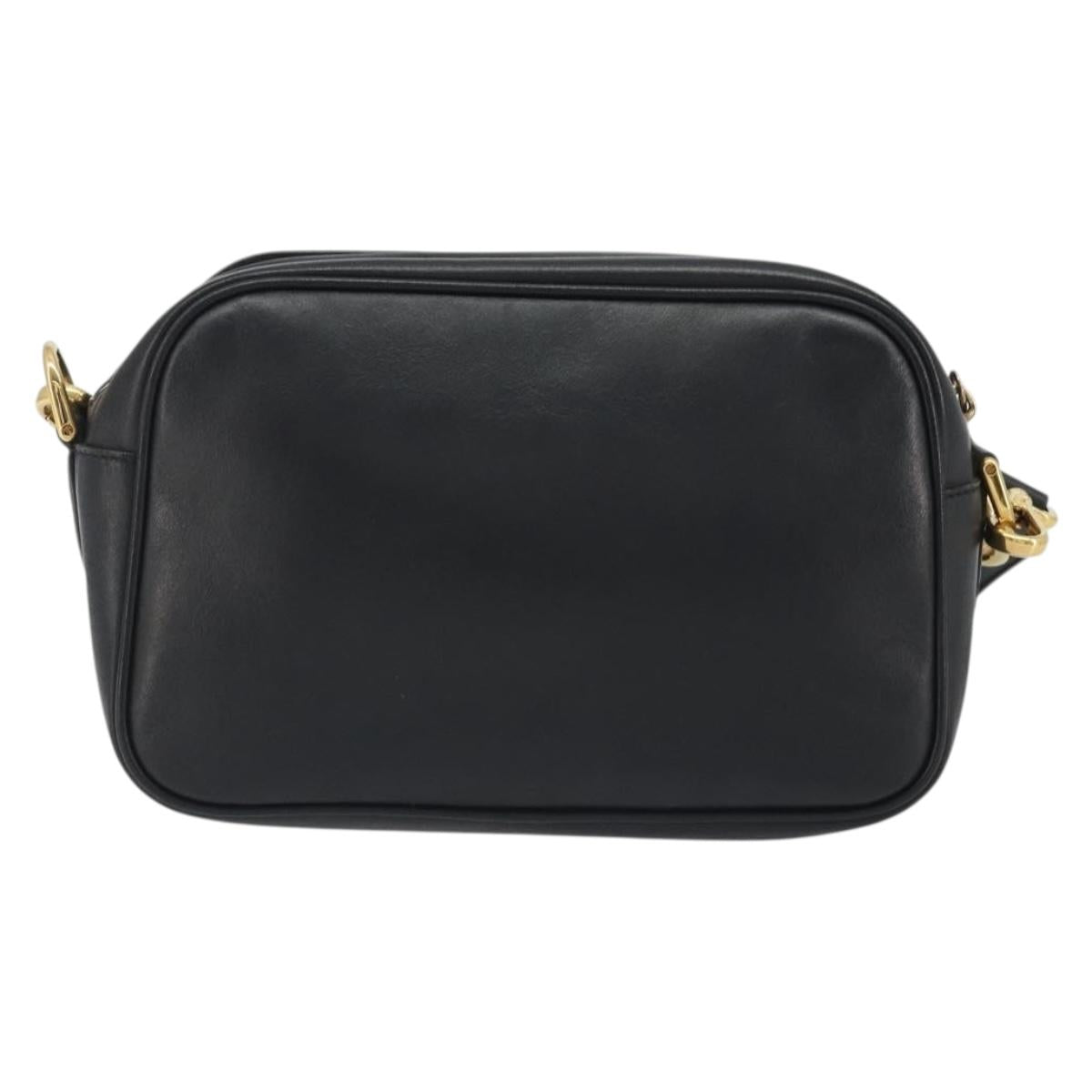 FENDI Shoulder Bag Leather Navy Gold Auth ka4981