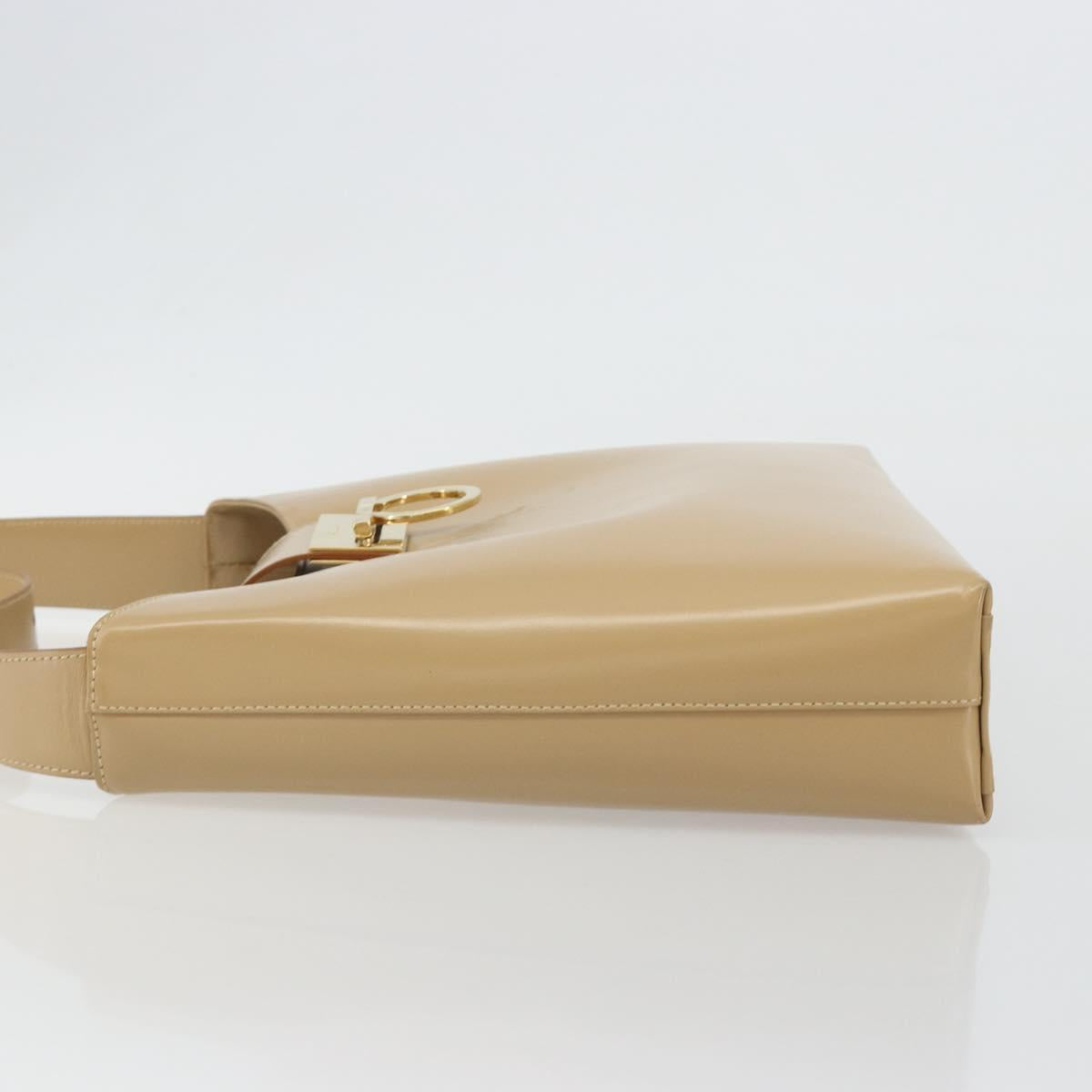 Salvatore Ferragamo Gancini Shoulder Bag Leather Beige Gold Auth ka4982