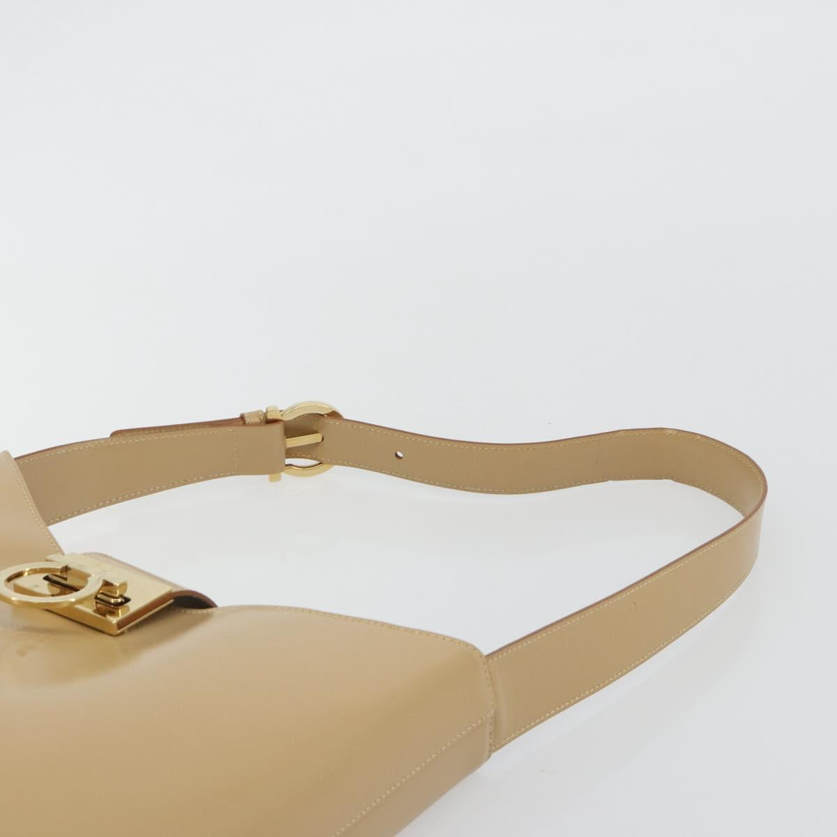 Salvatore Ferragamo Gancini Shoulder Bag Leather Beige Gold Auth ka4982
