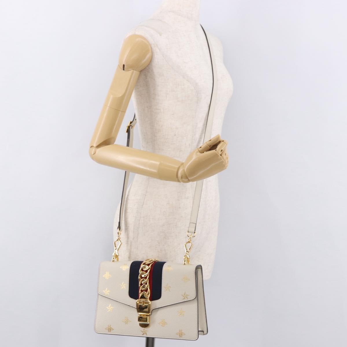 GUCCI Silvi Sherry Line Shoulder Bag Leather Ivory Gold 524405 Auth ka4983M