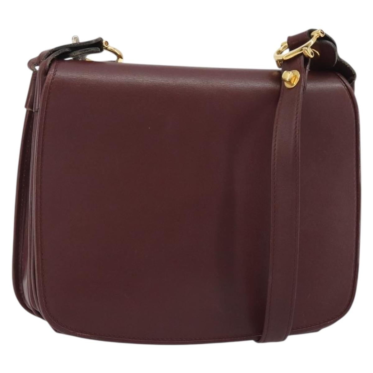 CARTIER Must Line Shoulder Bag Leather Bordeaux Gold Auth ka4985